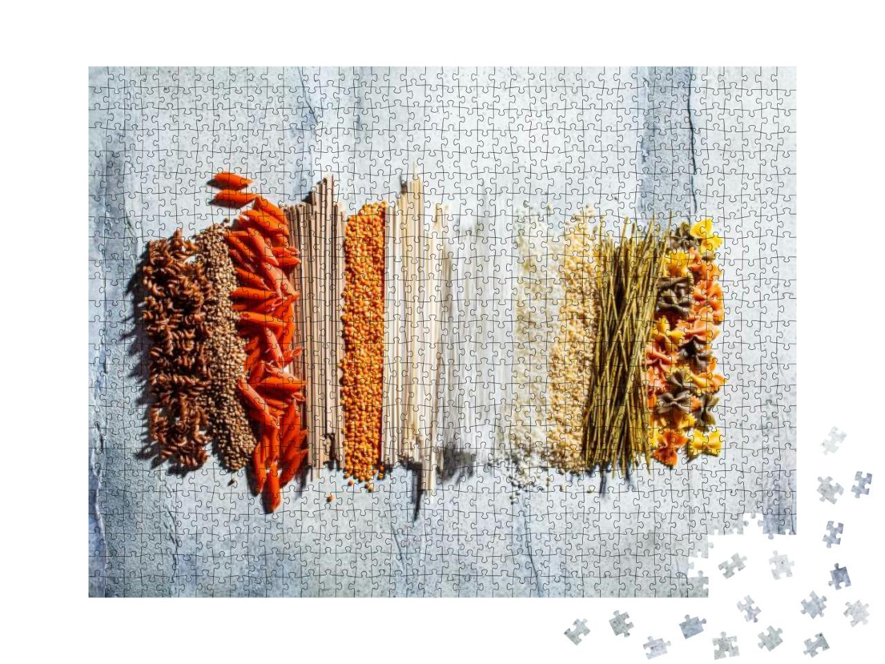 Different Types of Pasta Background. Raw Noodles & Spaghe... Jigsaw Puzzle with 1000 pieces
