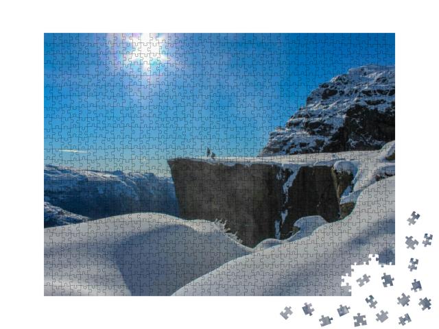 Two People Enjoying the Sun on Preikestolen in Winter, St... Jigsaw Puzzle with 1000 pieces