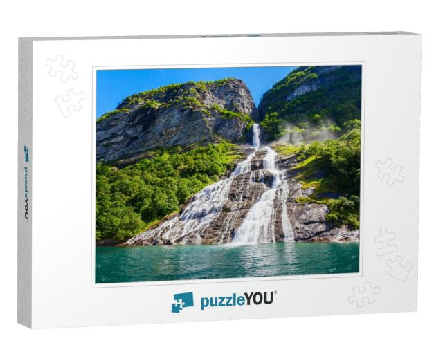 The Seven Sisters Waterfall Over Geirangerfjord, Located... Jigsaw Puzzle