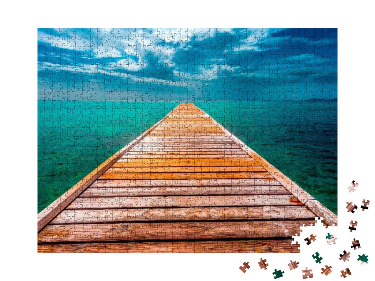 Empty Wooden Dock Over Tropical Blue Water... Jigsaw Puzzle with 1000 pieces