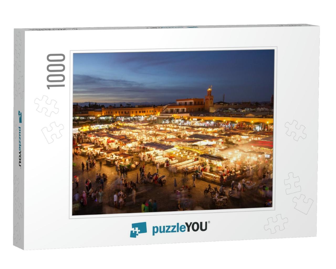 Jamaa El Fna Market Square At Dusk, Marrakesh, Morocco, N... Jigsaw Puzzle with 1000 pieces