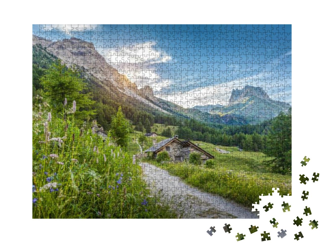 Beautiful View of Idyllic Alpine Mountain Scenery with Tr... Jigsaw Puzzle with 1000 pieces