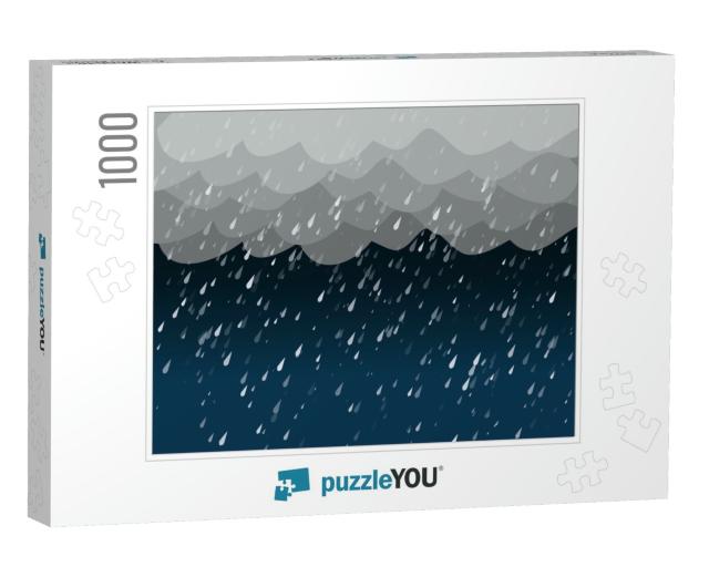 Heavy Rain in Dark Sky, Vector Background... Jigsaw Puzzle with 1000 pieces