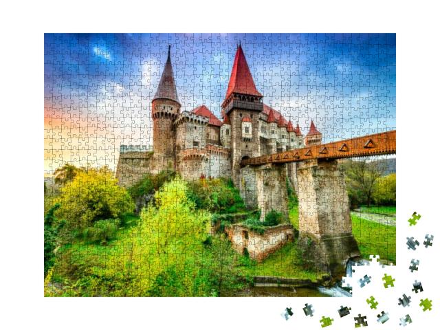 Hunyad Castle. Beautiful Panorama of the Corvins Castle w... Jigsaw Puzzle with 1000 pieces