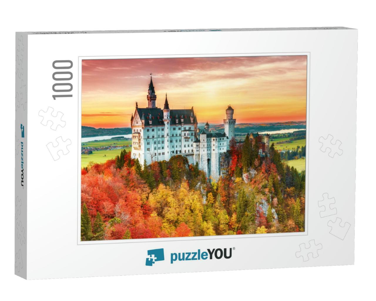 Beautiful Aerial View of Neuschwanstein Castle in Autumn... Jigsaw Puzzle with 1000 pieces