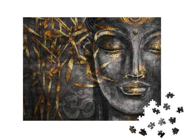 Bodhisattva Buddha - Digital Art Collage Combined with Wa... Jigsaw Puzzle with 500 pieces