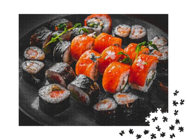 Set of Sushi Roll with Salmon, Avocado, Cream Cheese, Cuc... Jigsaw Puzzle with 1000 pieces