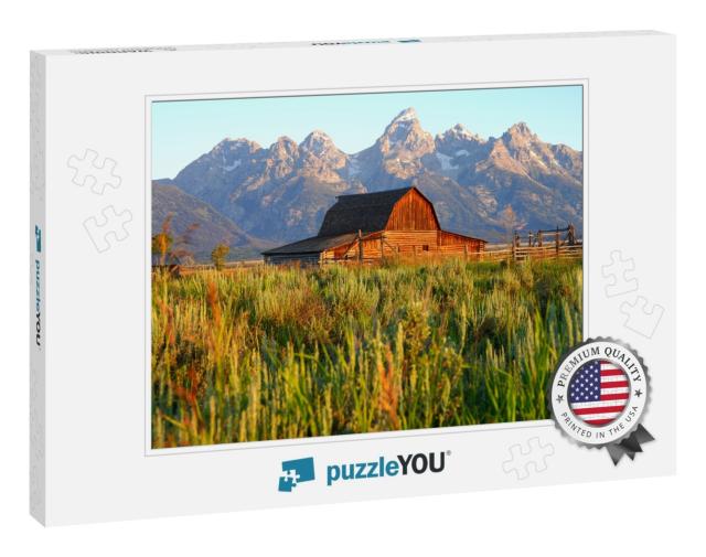 Sunrise Over a Log Cabin on Mormon Row Historic District... Jigsaw Puzzle
