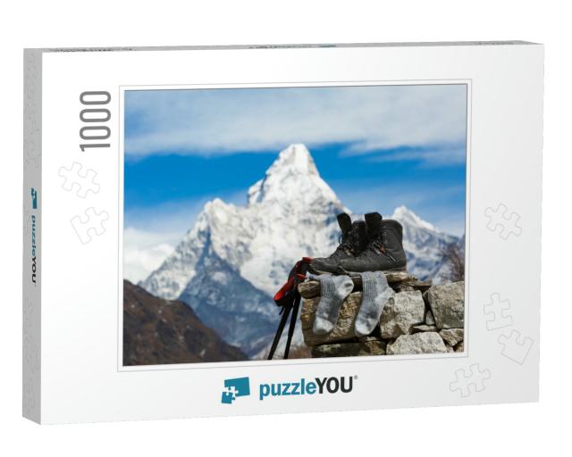 Everest Trail Base Camp. Hiking Boots & Socks for Drying... Jigsaw Puzzle with 1000 pieces