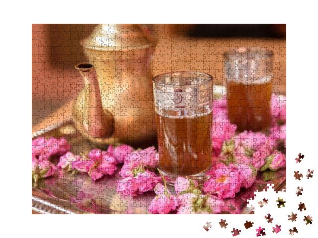 Tea with Roses on a Tray in Kalat Mgoun, Morocco... Jigsaw Puzzle with 1000 pieces