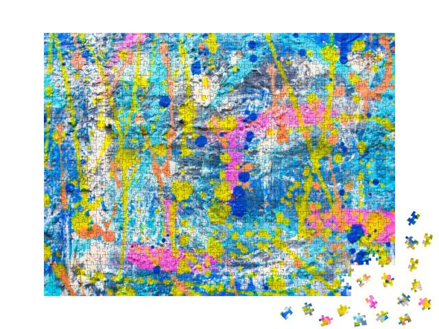 Abstract Art on Canvas with Many Oil Stains Spread Apart... Jigsaw Puzzle with 1000 pieces