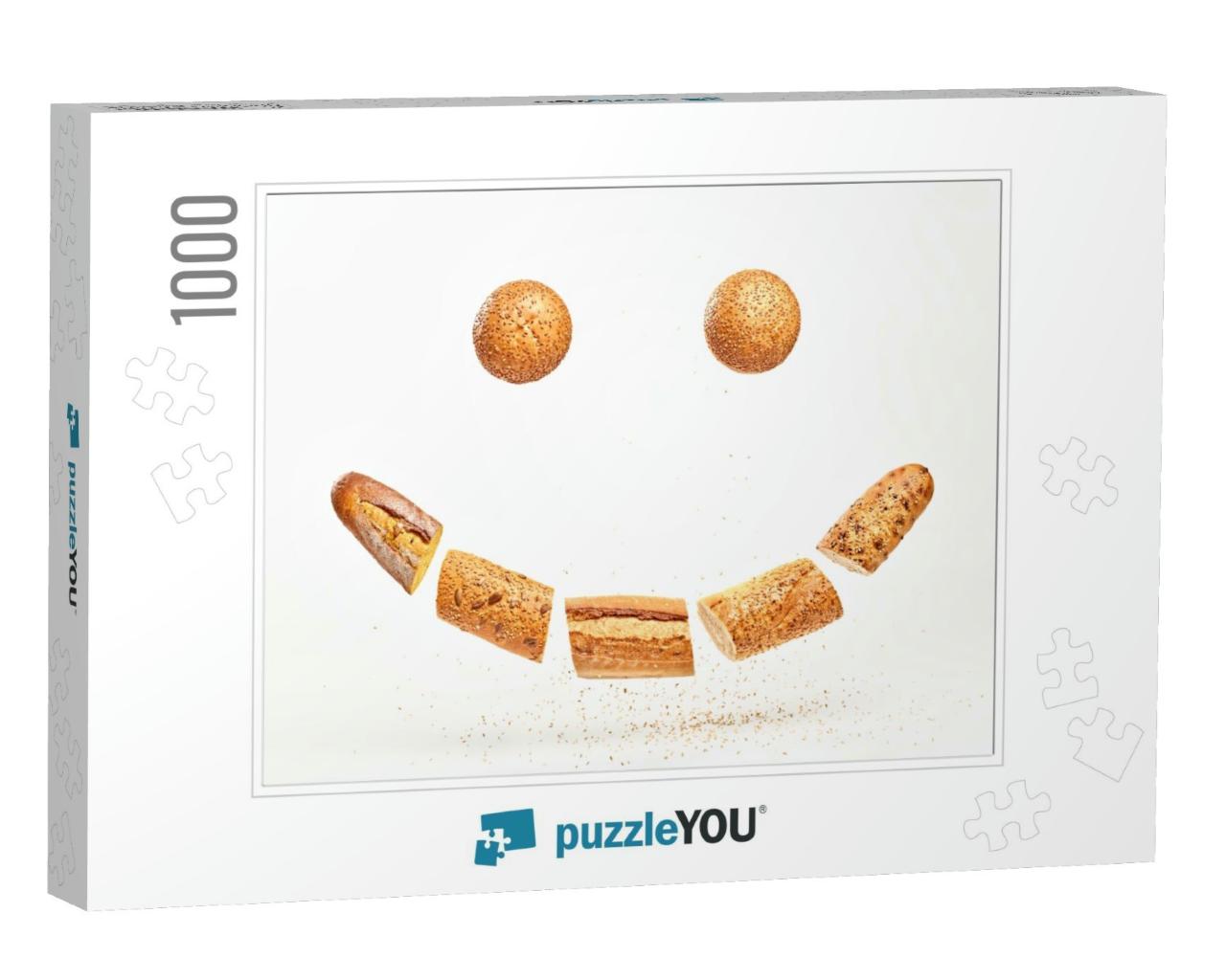 Baguette with Sesame Seed Flying in Air, Smile Shape. Fre... Jigsaw Puzzle with 1000 pieces