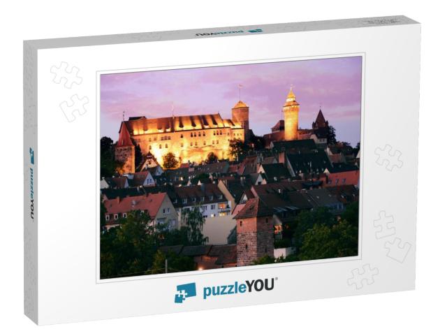 Illuminated Castle Kaiserburg in Nuremberg, Germany with... Jigsaw Puzzle