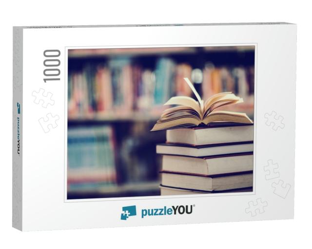 Book in Library with Open Textbook, Education Learning Co... Jigsaw Puzzle with 1000 pieces