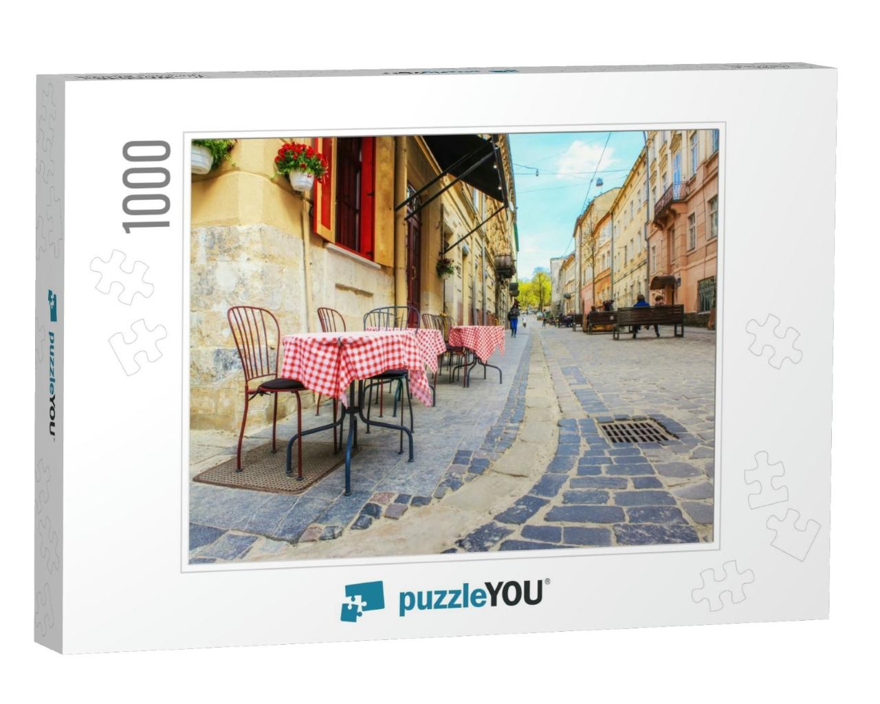Outdoor Cafe in the Old Town. Summer Cafe in the Narrow O... Jigsaw Puzzle with 1000 pieces