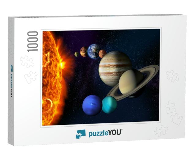 Sun & the Planets of Our Solar System on Starry Space Bac... Jigsaw Puzzle with 1000 pieces