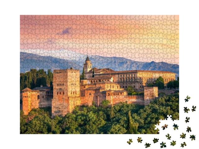 Ancient Arabic Fortress Alhambra At the Beautiful Evening... Jigsaw Puzzle with 1000 pieces