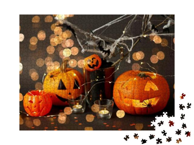 Halloween & Holiday Decorations Concept - Jack-O-Lantern... Jigsaw Puzzle with 1000 pieces