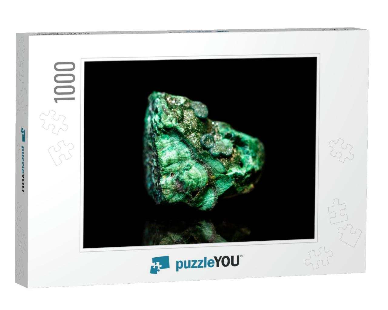 Green Rough Malachite Mineral Stone in Front of Black Bac... Jigsaw Puzzle with 1000 pieces