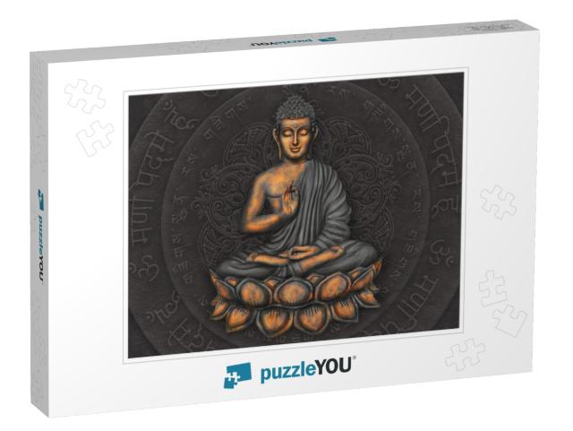 Gautama Buddha Against the Background of the Mantra is Om... Jigsaw Puzzle