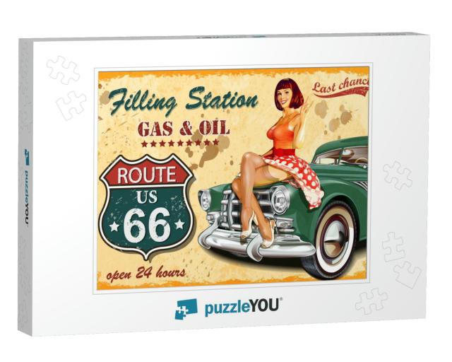 Filling Station Retro Banner... Jigsaw Puzzle