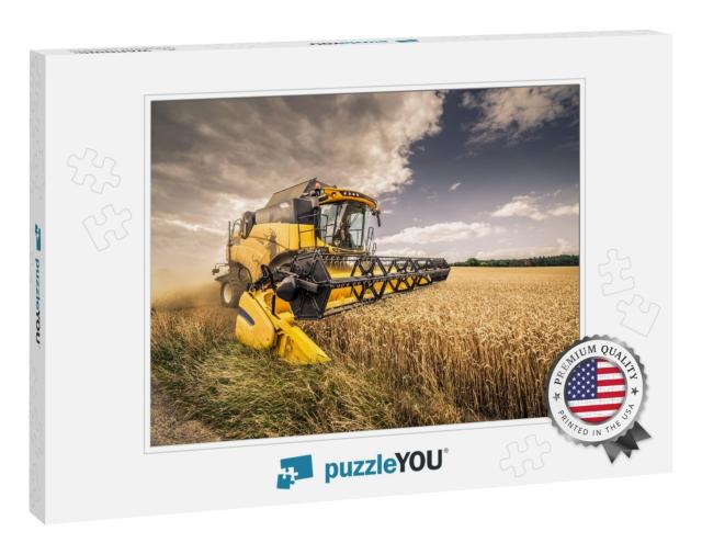 Modern Yellow Combine Harvesting Wheat in the Summer in C... Jigsaw Puzzle