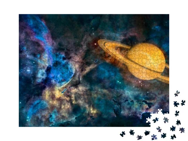 Planet Saturn from Outer Space. Space Nebula. Cosmic Clus... Jigsaw Puzzle with 1000 pieces