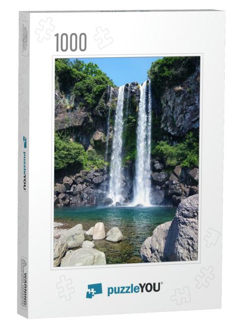 The Beautiful Scenic Panorama View of Jeongbang Waterfall... Jigsaw Puzzle with 1000 pieces