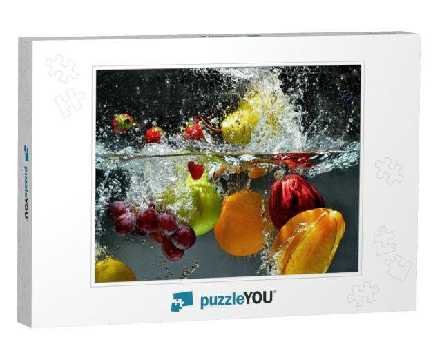 Splashing Fruit on Water. Fresh Fruit & Vegetables Being... Jigsaw Puzzle