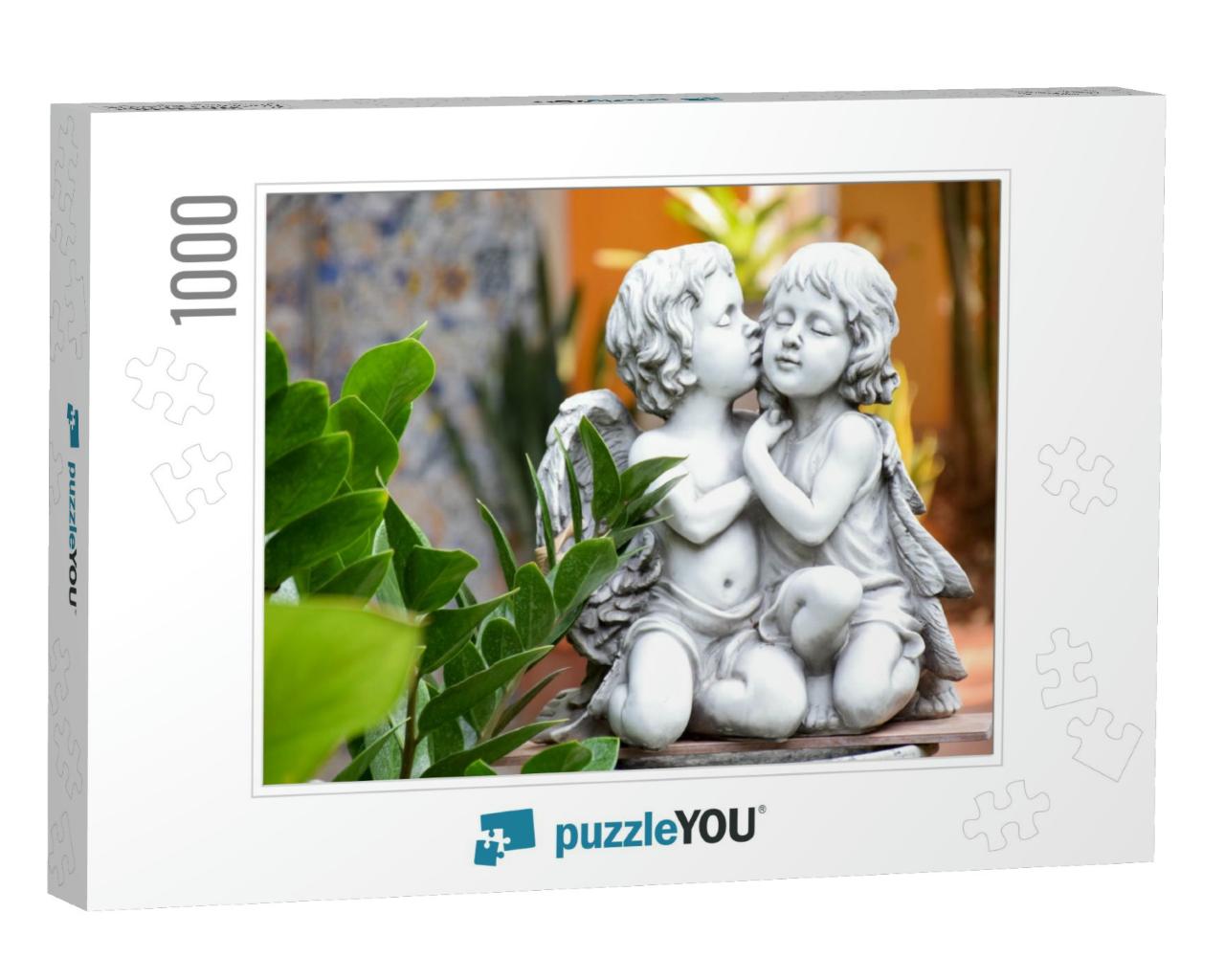 Cupid, Angel Statue, a Statue of a Girl with a Boy Kissin... Jigsaw Puzzle with 1000 pieces
