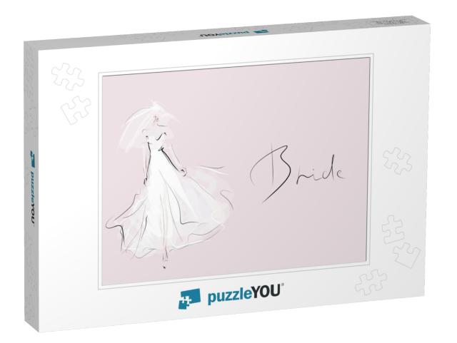 Young Beautiful Bride in White Dress. Hand-Drawn F... Jigsaw Puzzle