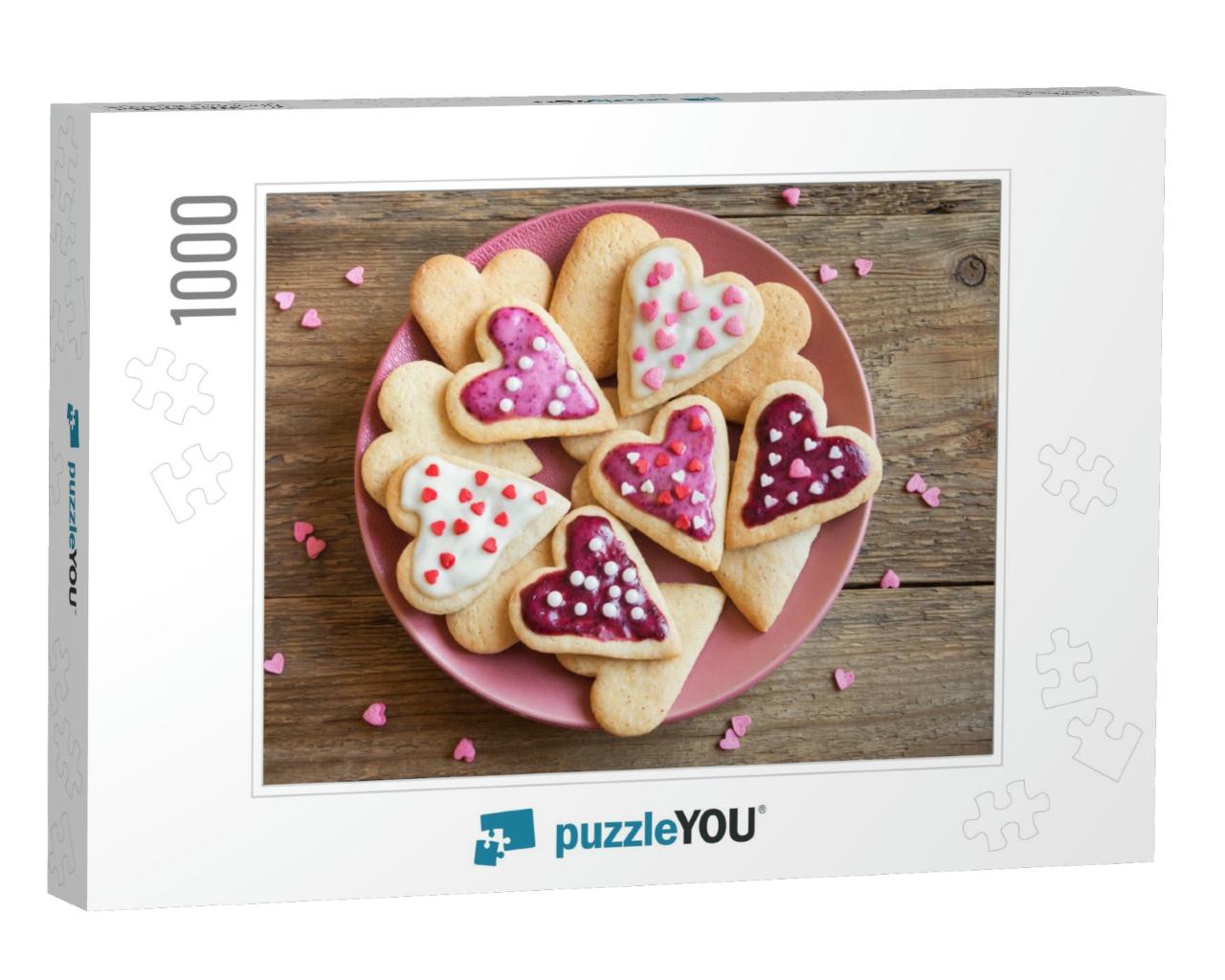 Glazed Heart Shaped Cookies for Valentines Day - Deliciou... Jigsaw Puzzle with 1000 pieces