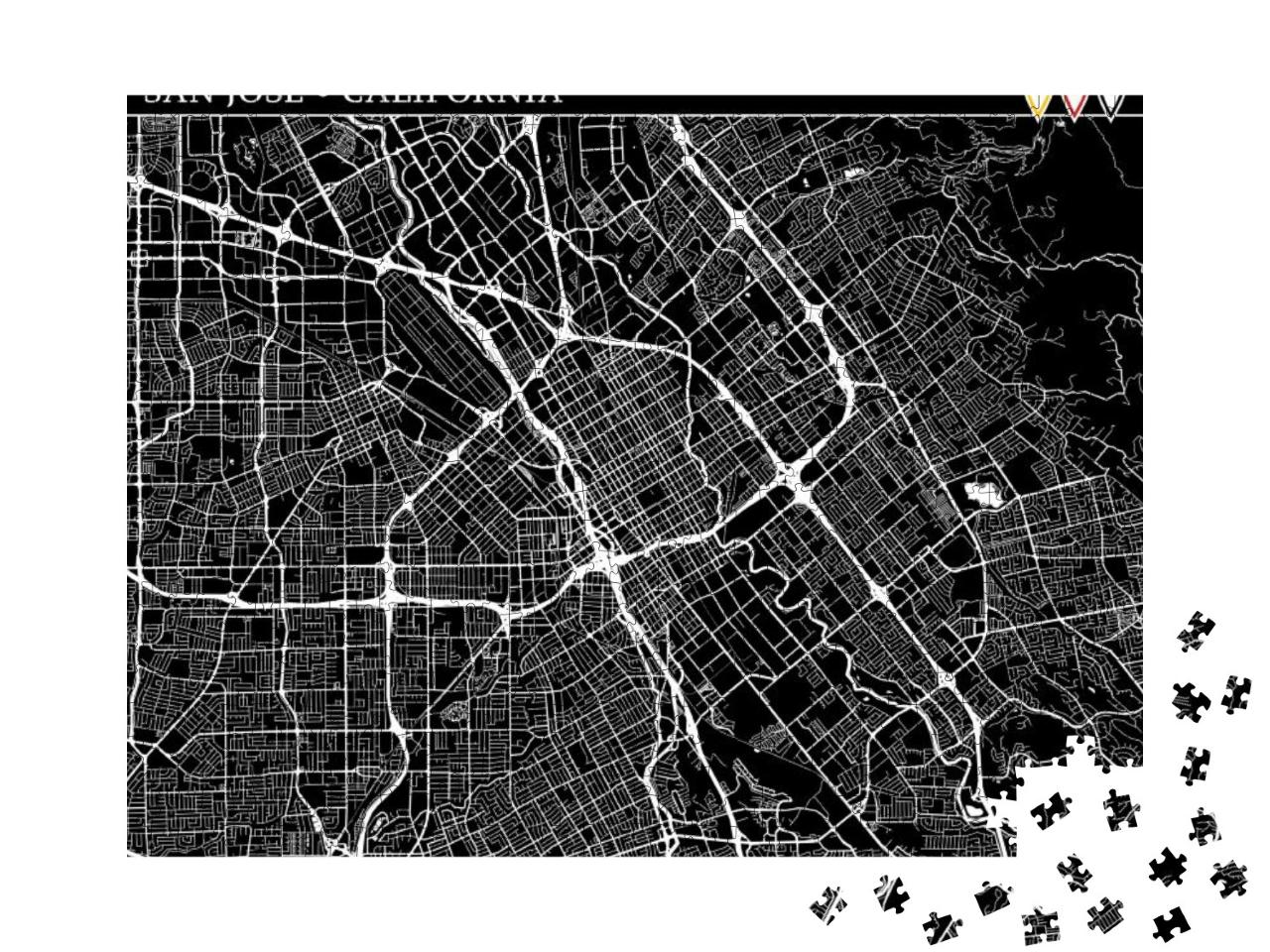 Simple Map of San Jose, California, Usa. Black & White Ve... Jigsaw Puzzle with 1000 pieces