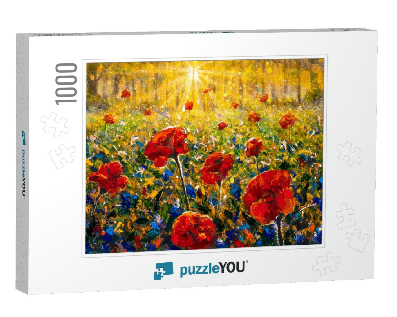 Artwork Sun Rays Sunny Flower Field Sunrise Sunset in For... Jigsaw Puzzle with 1000 pieces