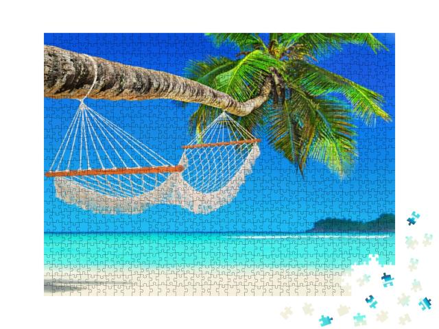 Wooden Mesh Hammock on Perfect Tropical White Sandy Cocon... Jigsaw Puzzle with 1000 pieces
