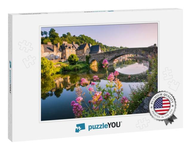 Dinan Old Medieval Bridge & Stone Houses Reflecting in Ra... Jigsaw Puzzle