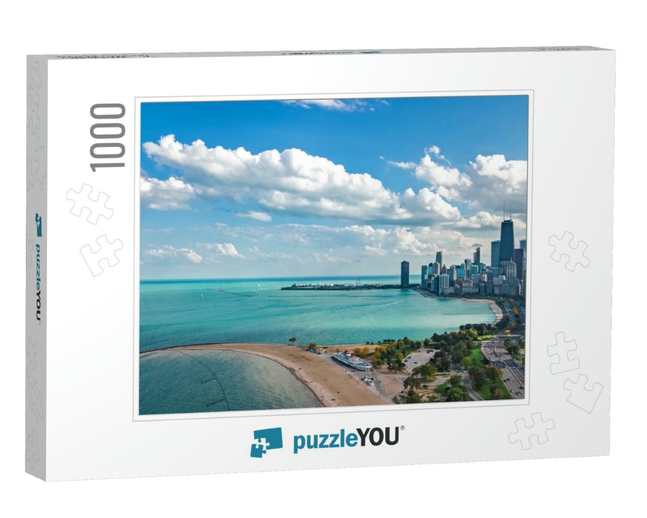 Chicago Skyline Aerial Drone View from Above, Lake Michig... Jigsaw Puzzle with 1000 pieces