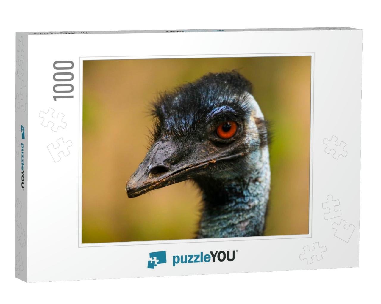Close Up Portrait of Emus Showing Beak & Head on a Blurre... Jigsaw Puzzle with 1000 pieces