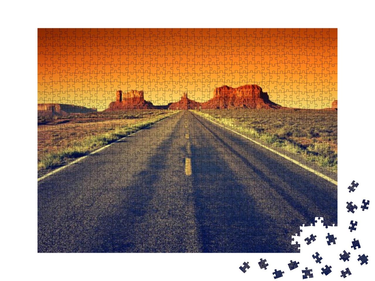 Road to Monument Valley At Sunset, Usa... Jigsaw Puzzle with 1000 pieces