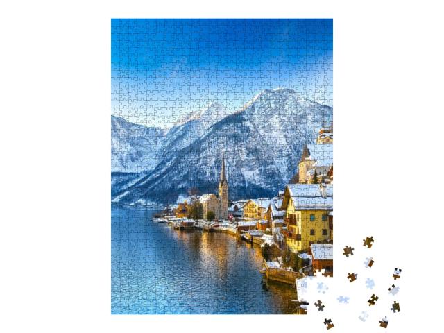 Classic Postcard View of Famous Hallstatt Lakeside Town i... Jigsaw Puzzle with 1000 pieces