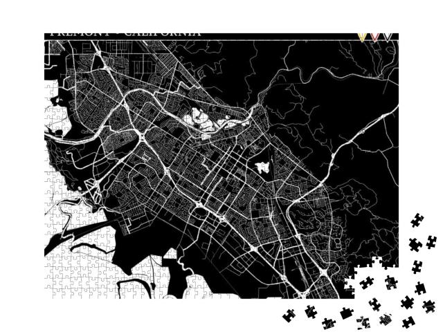 Simple Map of Fremont, California, Usa. Black & White Ver... Jigsaw Puzzle with 1000 pieces