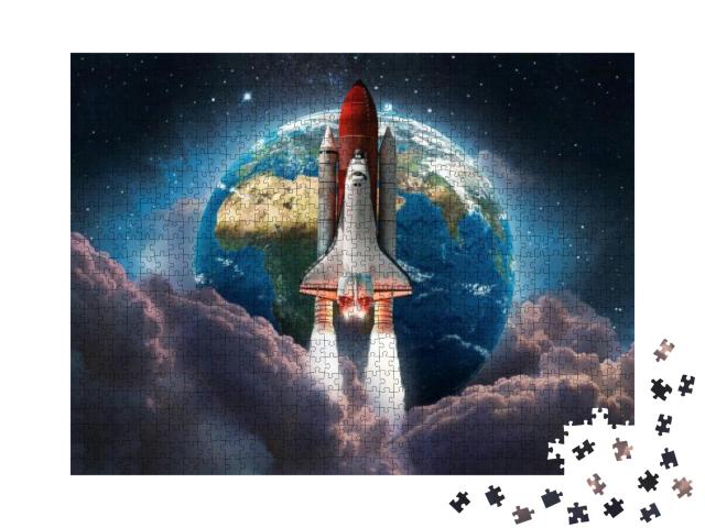 Space Shuttle Launch in the Space. Earth & Pink Clouds on... Jigsaw Puzzle with 1000 pieces
