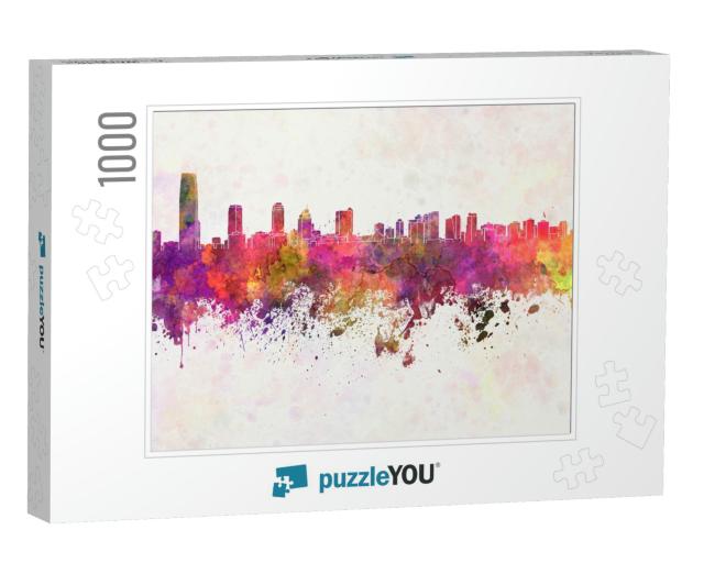 Jersey City Skyline in Watercolor Background... Jigsaw Puzzle with 1000 pieces