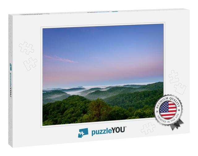 A Beautiful Fog Covered View of the Daniel Boone National... Jigsaw Puzzle