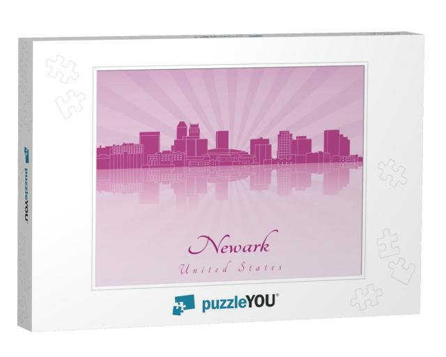 Newark Skyline in Purple Radiant Orchid in Editable Vecto... Jigsaw Puzzle