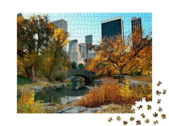 Central Park Autumn & Buildings in Midtown Manhattan New... Jigsaw Puzzle with 1000 pieces