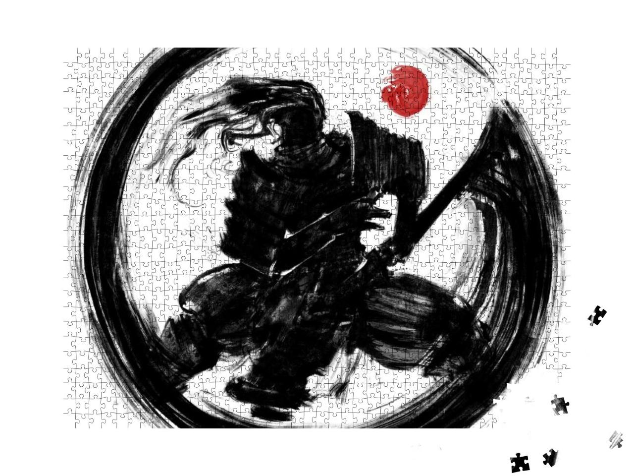 A Silhouette of a Samurai with a Katana in Japanese Armor... Jigsaw Puzzle with 1000 pieces