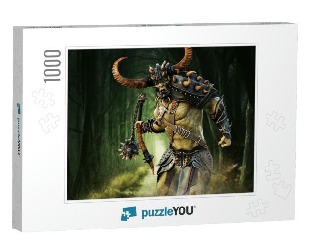 Savage Orc Brute Running Into Battle Wearing Traditional... Jigsaw Puzzle with 1000 pieces