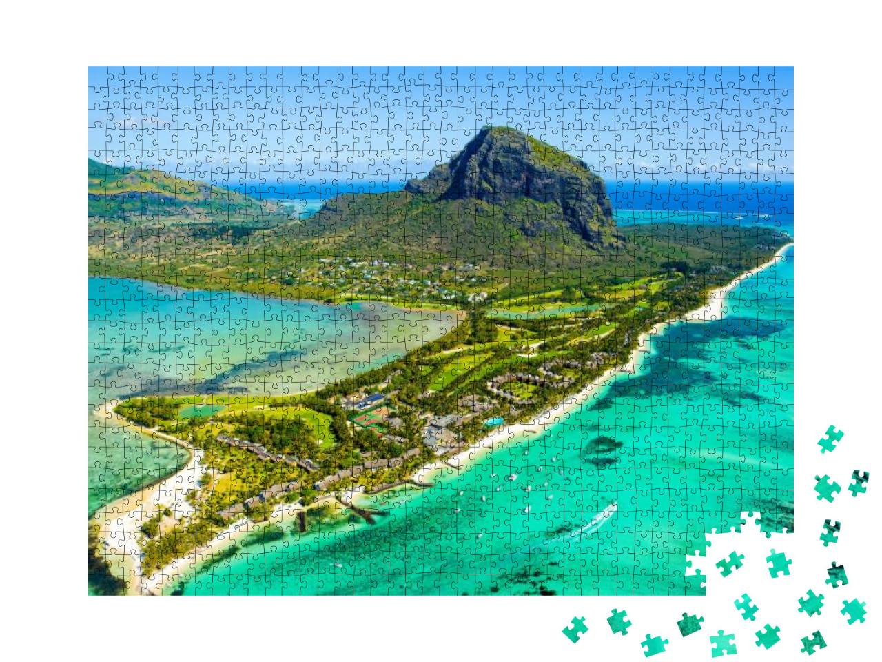 Aerial View of Mauritius Island Panorama & Famous Le Morn... Jigsaw Puzzle with 1000 pieces