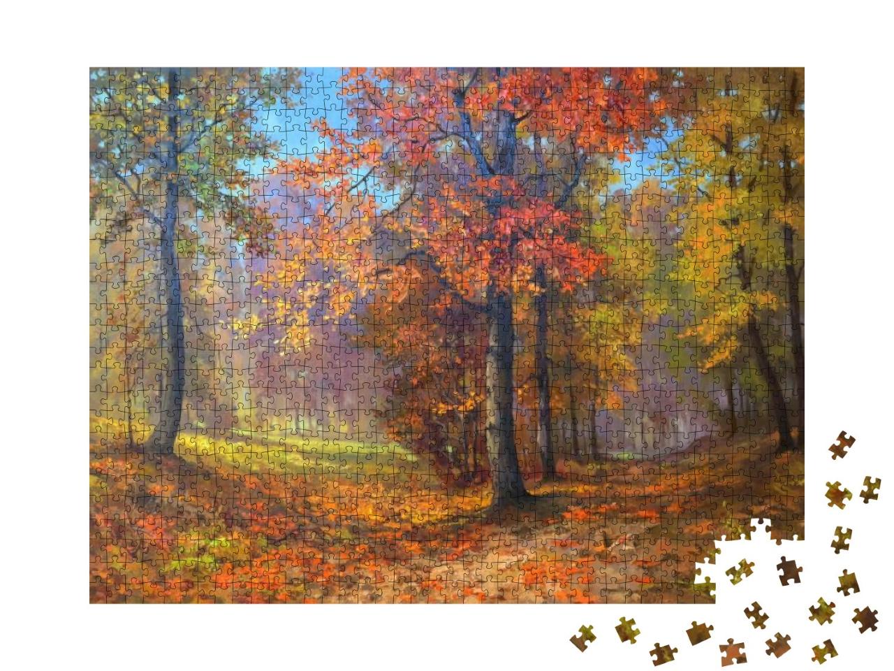 Trees with Bright Colorful Leaves Deep in the Autumn Fore... Jigsaw Puzzle with 1000 pieces
